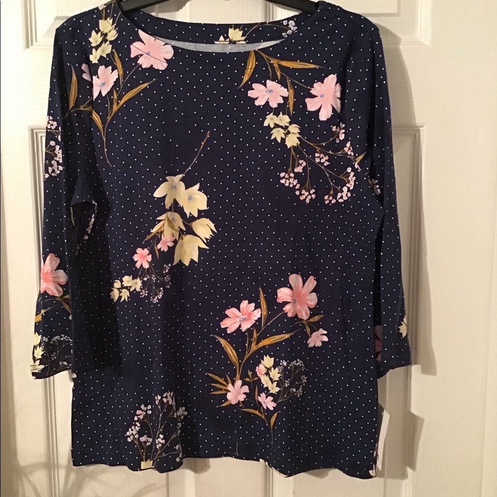 Croft & Barrow Boatneck Top w 3/4 sleeves - Floral Dots.